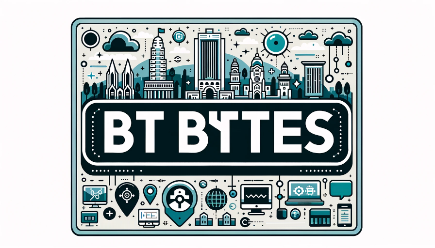 Rectangular logo with the word 'BTBYTES' prominently at the center, stylized with a circuit board pattern. Below it are the words 'BENGALURU', 'KANNADA', and 'OPEN SOURCE'. The design incorporates elements of Bengaluru like the Vidhana Soudha silhouette and includes Kannada script accents. 