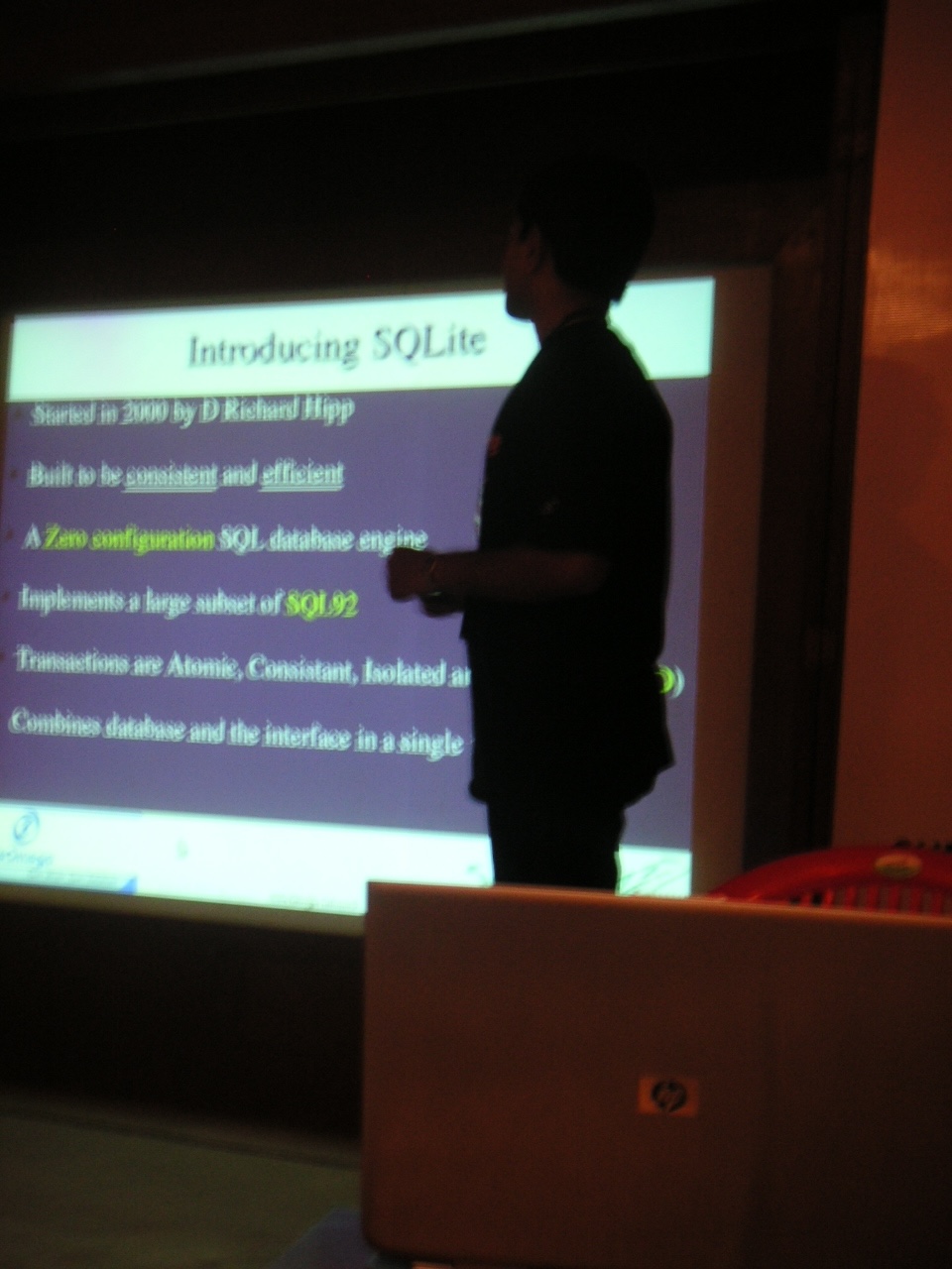 Pradeep Giving talk on SQLite at Linux Bangalore 2004