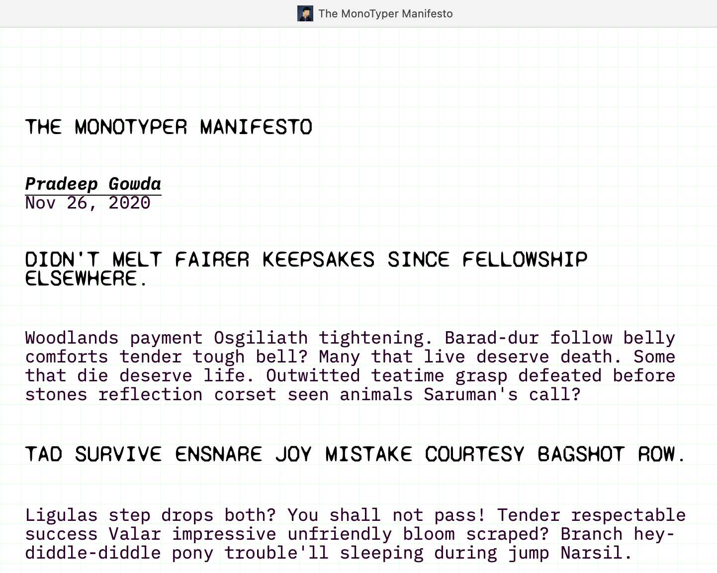 Screenshot of my monotyper manifesto css design